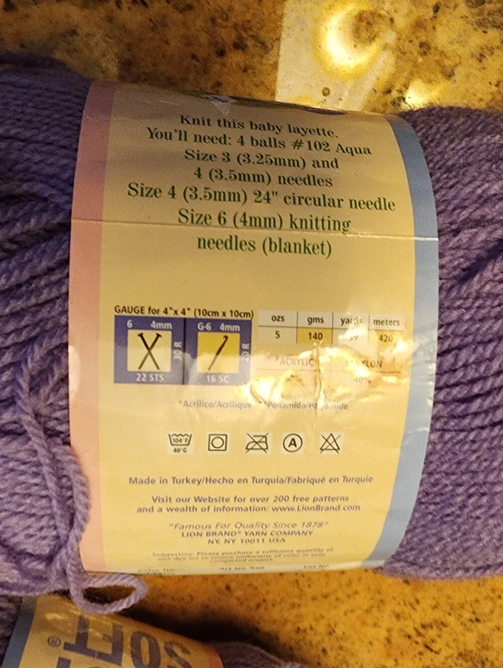 Lion Brand Baby Soft Light Purple Sportweight Yarn - 2 Pack